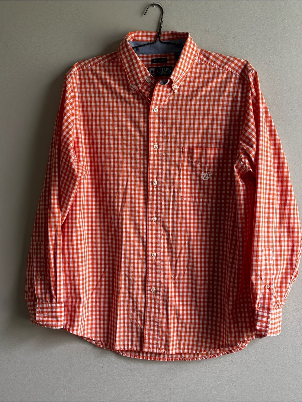 Chaps Orange and White Gingham Shirt with Logo Patch